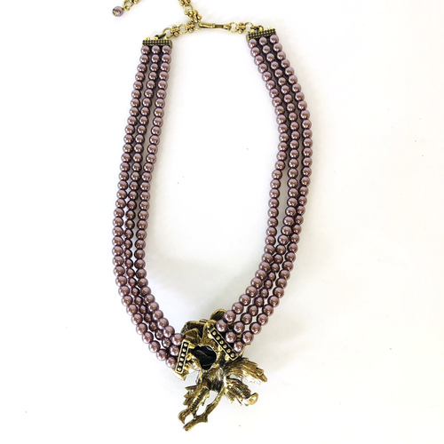 HEIDI DAUS Purple Faux Pearl Blooming Rose Triple Strand Necklace 18" - Picture 6 of 10