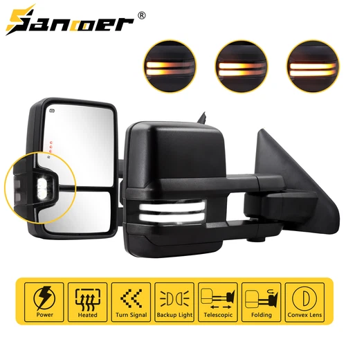 Tow Mirrors Power Heated LED Switchback Signals for 2002-2008 Dodge Ram 1500 