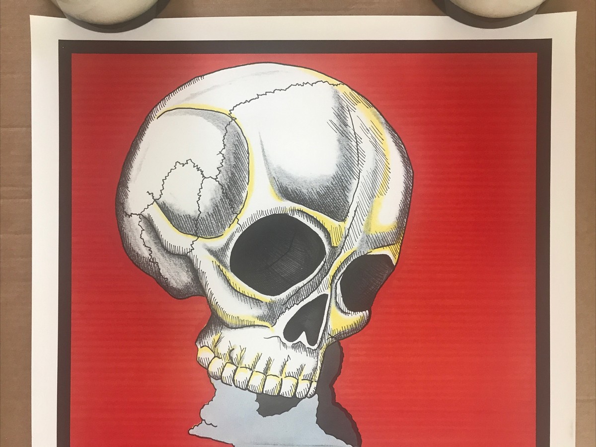 Vintage Original 1970s Ruhman Skull Smoke Stack City line Poster