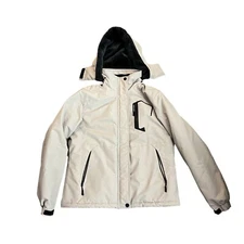 Moerdeng Womens Light Gray Faux Fur Lined Hooded Snow Ski Jacket Size Medium