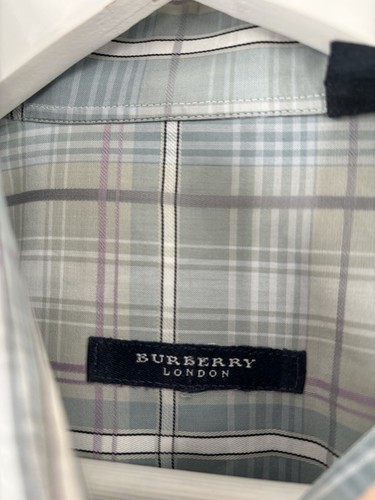 Burberry Vintage Button Down Mens Large Blue White Tartan Plaid Long Sleeves - Picture 11 of 20