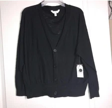 NEW Time And True   V Neck Cardigan Black Blue Size Small 4/6 Woman’s