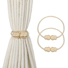 2Pcs Magnetic Curtain Tieback, Decorative Weave Curtain Tie Back, Beige