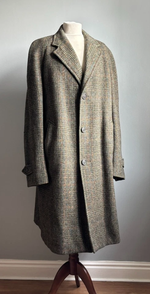 Vintage trench OVER COAT 44 46 100% pure new wool green orange tweed MAENSON - Image 3 of 4