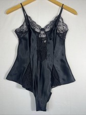 Vintage 90s Victoria's Secret Black Satin Lace Teddy Bodysuit Women's Petite