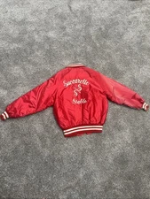 Vintage Chain Stitched Bomber Jacket Red Satin Adult M