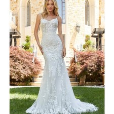 Elegant Mermaid Wedding Dresses Spaghetti Shiny Lace Applique Sequins BridalGown