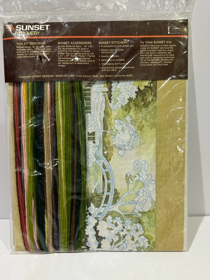 New VTG Sunset Stitchery Crewel Embroidery Kit Oriental Tea Garden #2485 1982 - Image 4 of 4
