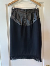 Vintage lined black leather  wool blend fringe western country cowgirl skirt S
