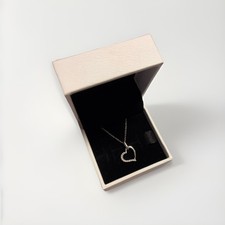 14K Solid White Gold Necklace With Diamond Heart Pendant