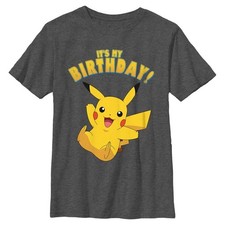 Pokemon Boys Pikka Birthday Party Short Sleeve Tee Small, Charcoal Heather