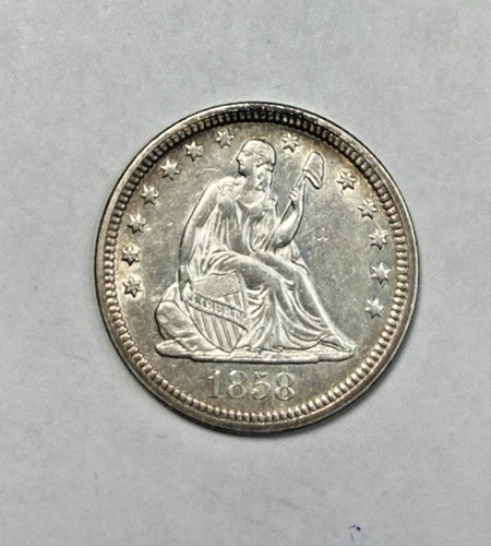 1858 Seated Liberty Quarter AU++ No Motto type
