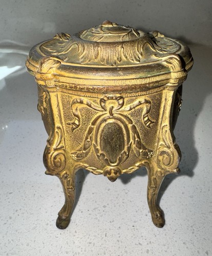 Elegant Antique French Ornate Gilt Ormolu 4-Legged Jewel Casket Gorgeous!