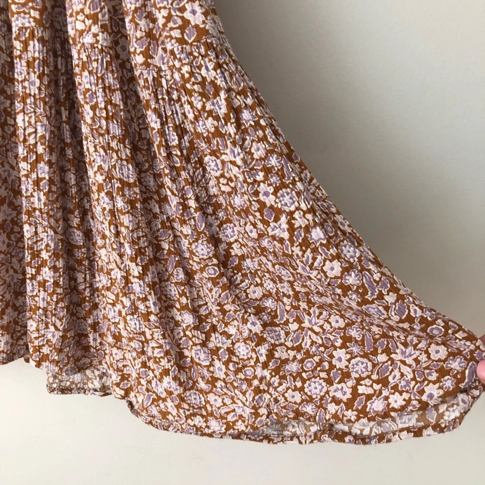 VETEMENTS Abito donna Gap scollo spacco midi Ditsy floreale cravatta vita marrone lavanda taglia XL