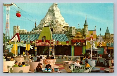 Postcard CA Disneyland Fantasyland Mad Tea Party Matterhorn Mr. Toad O430