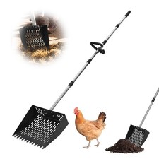 9.8'' Chicken Poop Scooper and Rake, 2-in-1 Metal Chicken Coop Scoop with 24'...