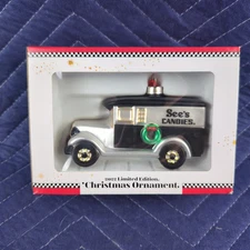 See's Candy Delivery Truck Ornament Glass Limited Edition 2022 Christmas