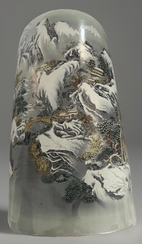 24" Chinesischer Seladon Porzellan Schirmständer Handbemalt Winter Berg Landschaft - Bild 5 von 20