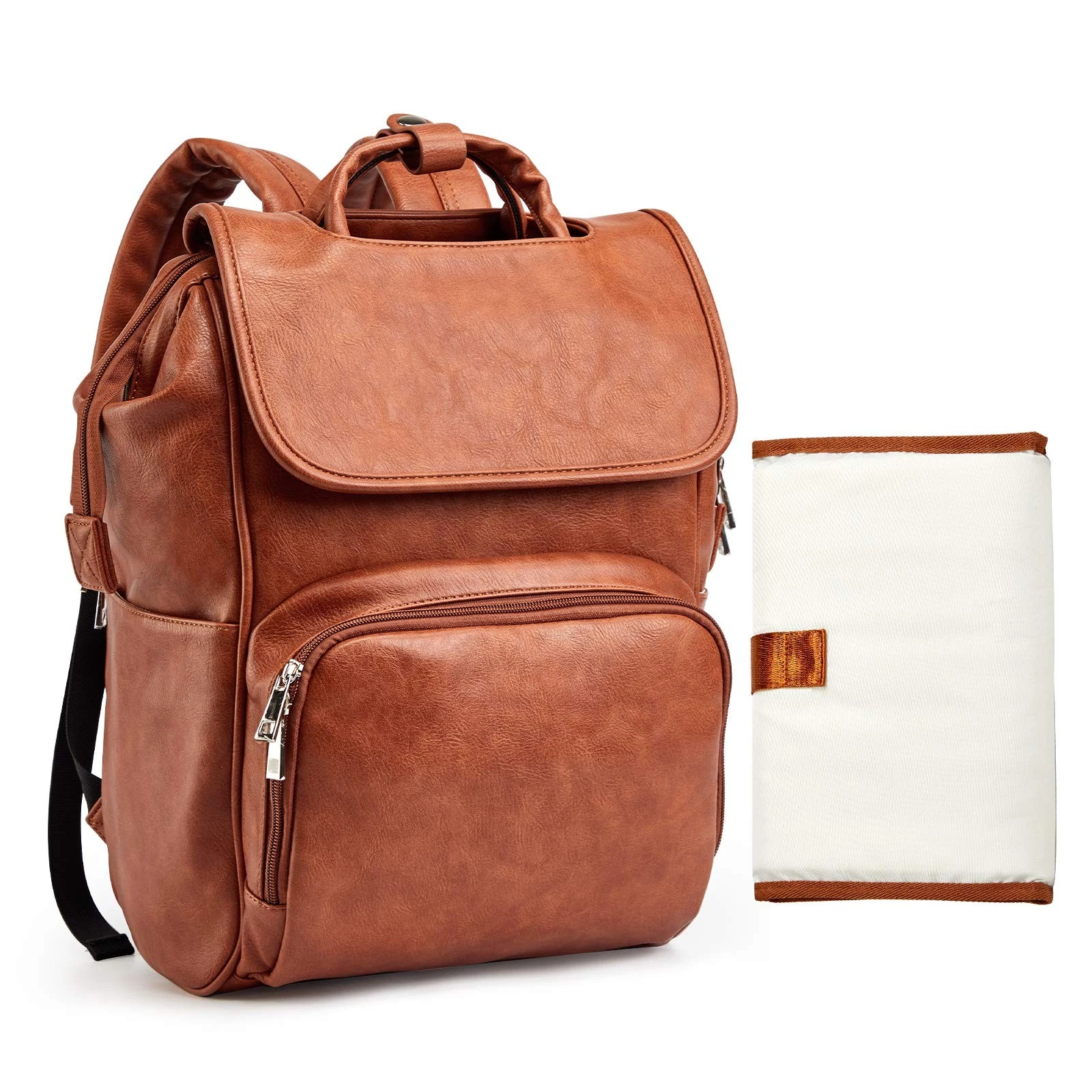 HAHASOLE Leather Diaper Bag Backpack with Changing Mat Travel Backpack Waterp...