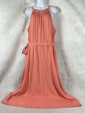 Gap Dress Women’s XXL Coral Shift Midi Sleeveless Linen Blend Tie Front New