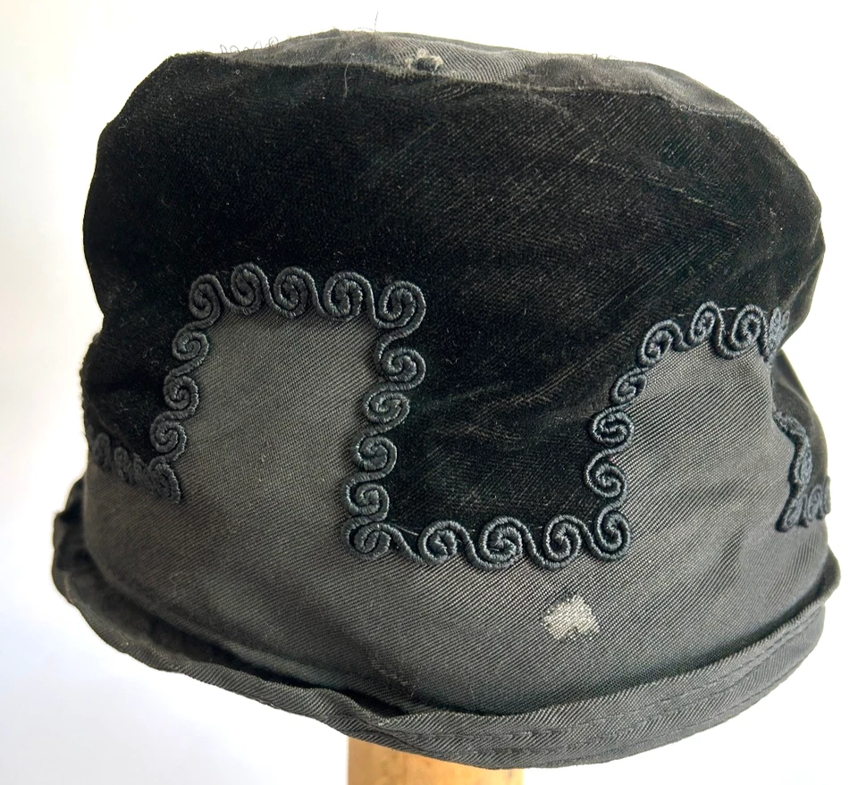Sombrero Cloche Flapper Mujer Art Deco 1920 30s Tejido Negro Pesado Cinta Terciopelo Foto 4 de 4