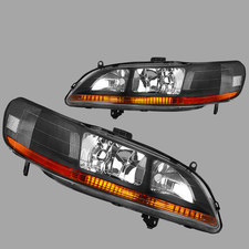 Pair Headlights For 1998-02 Honda Accord Black Housing Headlamps Replacement