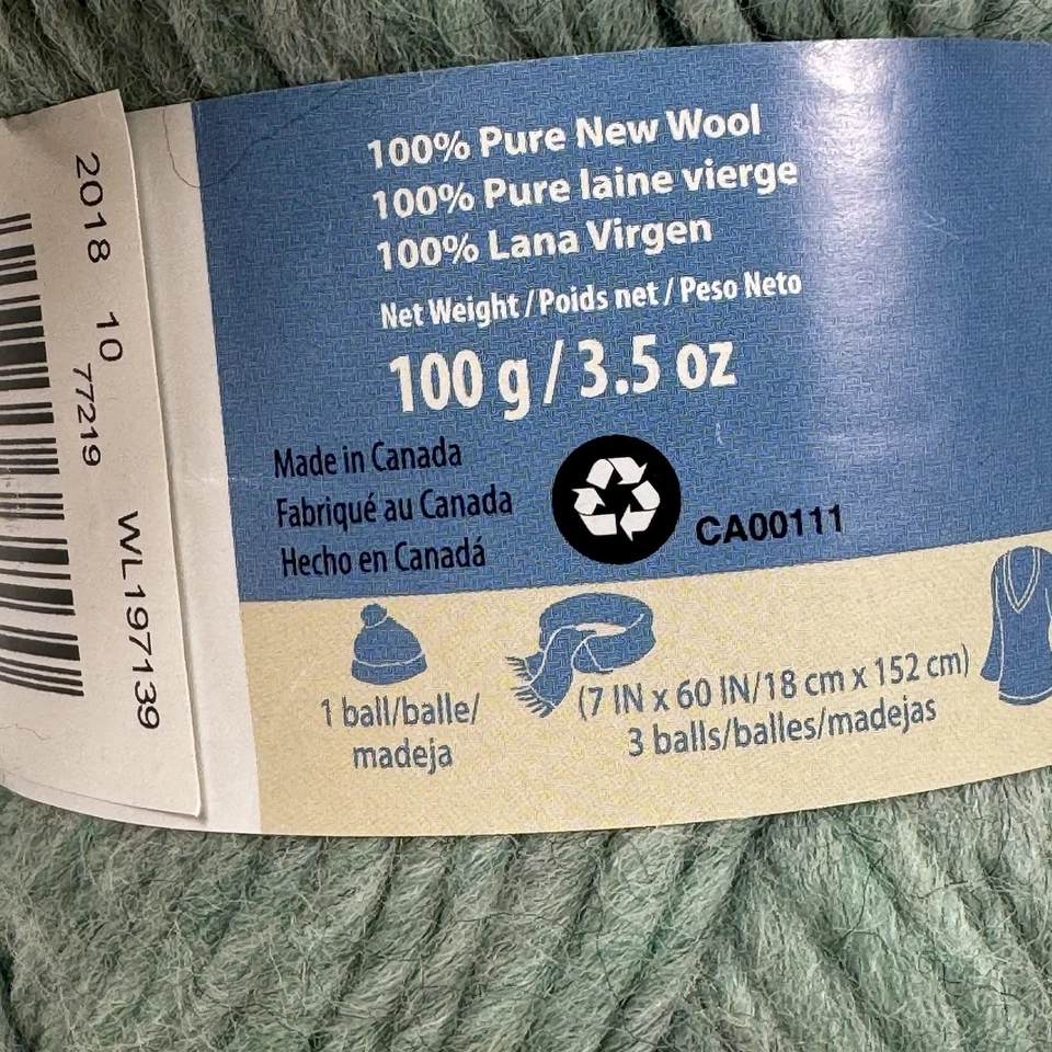 Patons Classic Wool Roving Yarn 100g 100% Pure New Wool Green Low Tide Knit DIY - Image 4 of 4