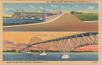 Grand Island North & South Bridges Niagara Falls Tonawanda NY Linen Postcard