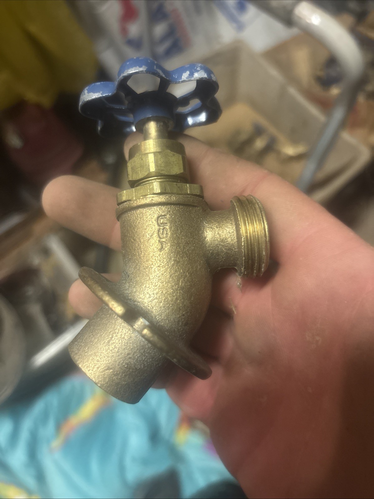 NOS USA Brass Sweat Gate Valve Blue Star Handwheel Heavy Duty New Old Stock  