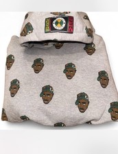 Cross Colours Tupac All Over Hoodie Gray HipHop Streetwear Pullover Sweatshirt