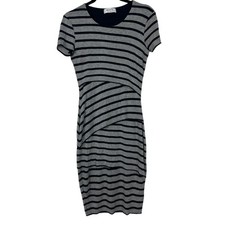 Bailey 44 Dress Women Small Gray Navy Striped Knit Asymmetrical Bodycon Bandage