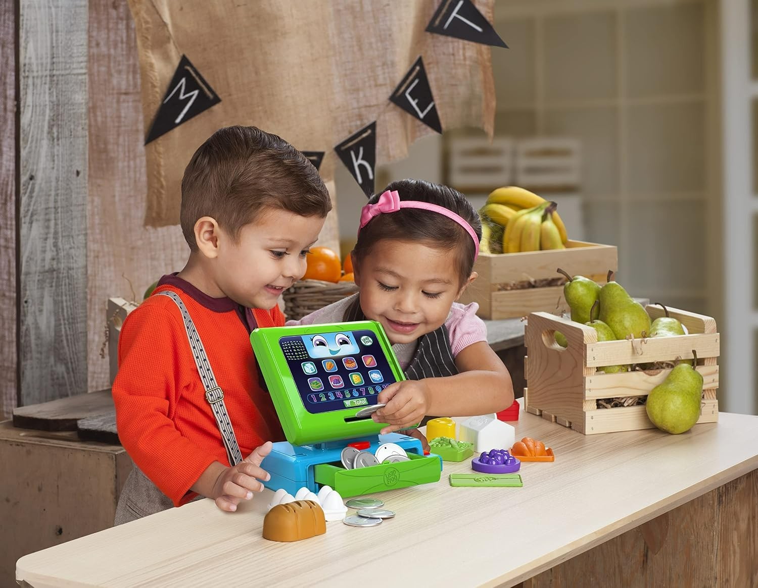 как выглядит Educational Green Cash Register Toy with 20 Food Money Pieces for Ages 2 фото