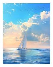Serene Sailboat Ocean Scene Wall Art Poster Premium Quality Home Decor