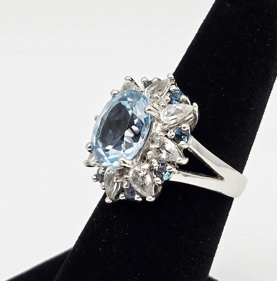 Anillo de cóctel bailarina topacio azul Londres plata de ley 925 talla 6 Foto 4 de 4