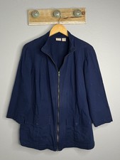 Chico's Zenergy Women's 3 XL Blue Flower Embroidered Zip Stretch Jacket 3/4