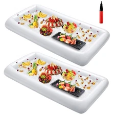 2 Pack Portable Inflatable Cooler, Salad Drink Tray with Drain Plug and Air Pump