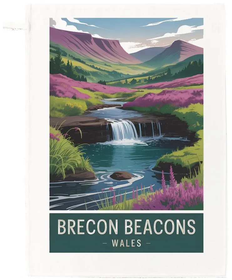 Breacon Beacons, Wales Tea Towel – 100% Cotton, White, 65 x 47 cm