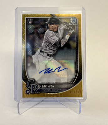 2025 Bowman Chrome Mega Box Zac Veen Rookie Auto RC Gold Mojo Refractor #/50