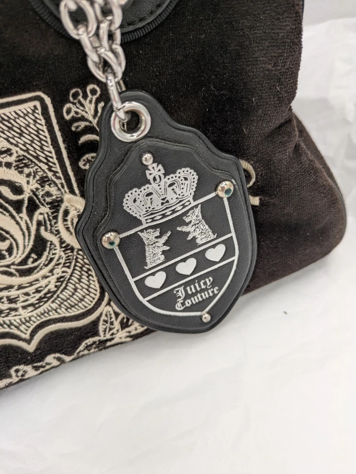 Juicy Couture Vintage Bowler Bag Velvet Brown/Black Silver Embroidery Y2k 2000s - Image 2 of 4