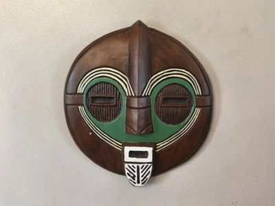 African Mask Hand Painted Ceramic Wall Hanging African Folk Art Mask Wall Plaque - Image 1 of 4