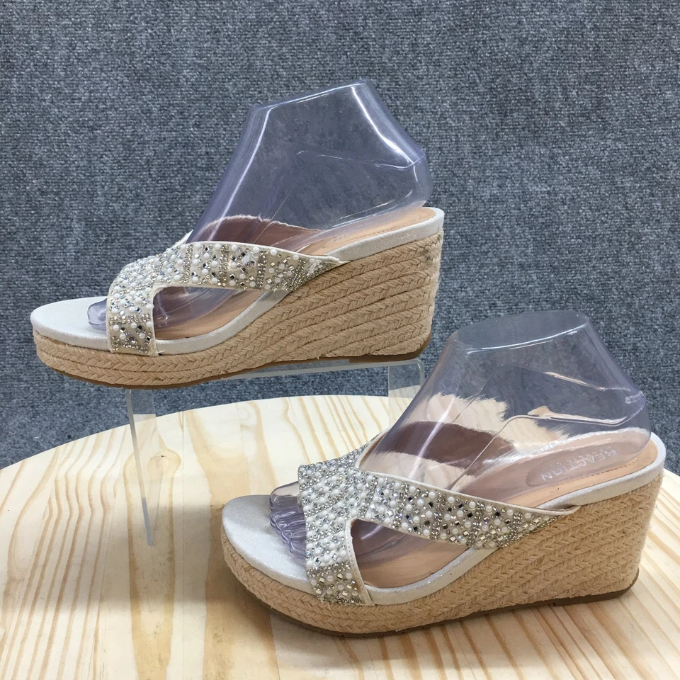 NUEVAS Sandalias Reaction Kenneth Cole Mujer 8.5 Tarjeta Glam 2 Cuñas Alpargata Beige Foto 3 de 4