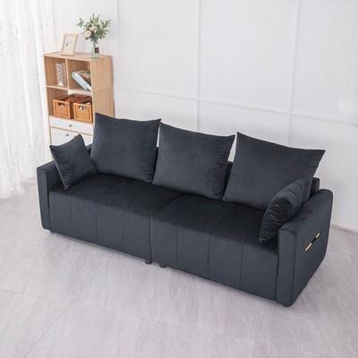 Velvet Modern 2-Seater Sofa, Black Two-Tone Sectional Couch with Contemporary