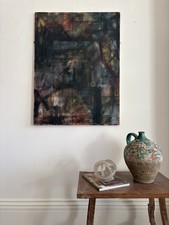 Un tecnica mista su lino espressionista astratto non firmato 102 cm, stessa famiglia anni 60