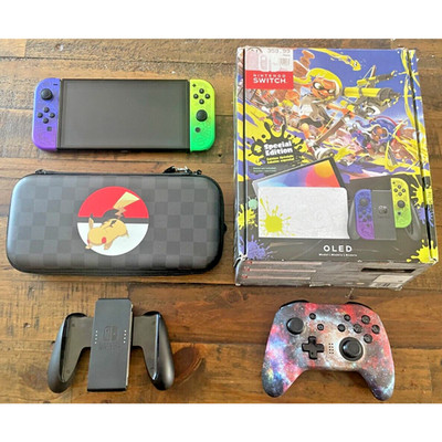 CIB Nintendo Switch OLED Video Game Console HEG-001 Splatoon 3 Controller, Case