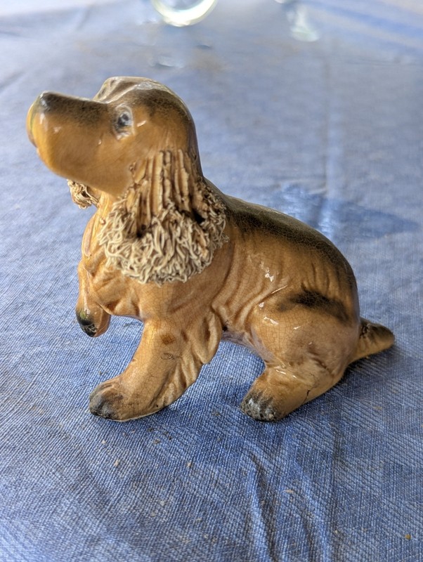 Vintage Porcelain Cocker Spaniel Dog Sitting Figurine Statue Honey Tan (E12)