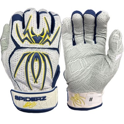 Spiderz ENDITE E Martinez Adult Baseball Batting Gloves, White/Navy/Yellow - XXL