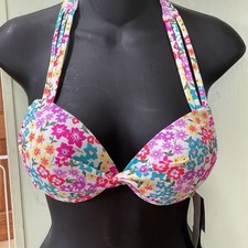 California Waves Juniors' Strappy Push-up Bikini Top White Floral Multi XS NWT