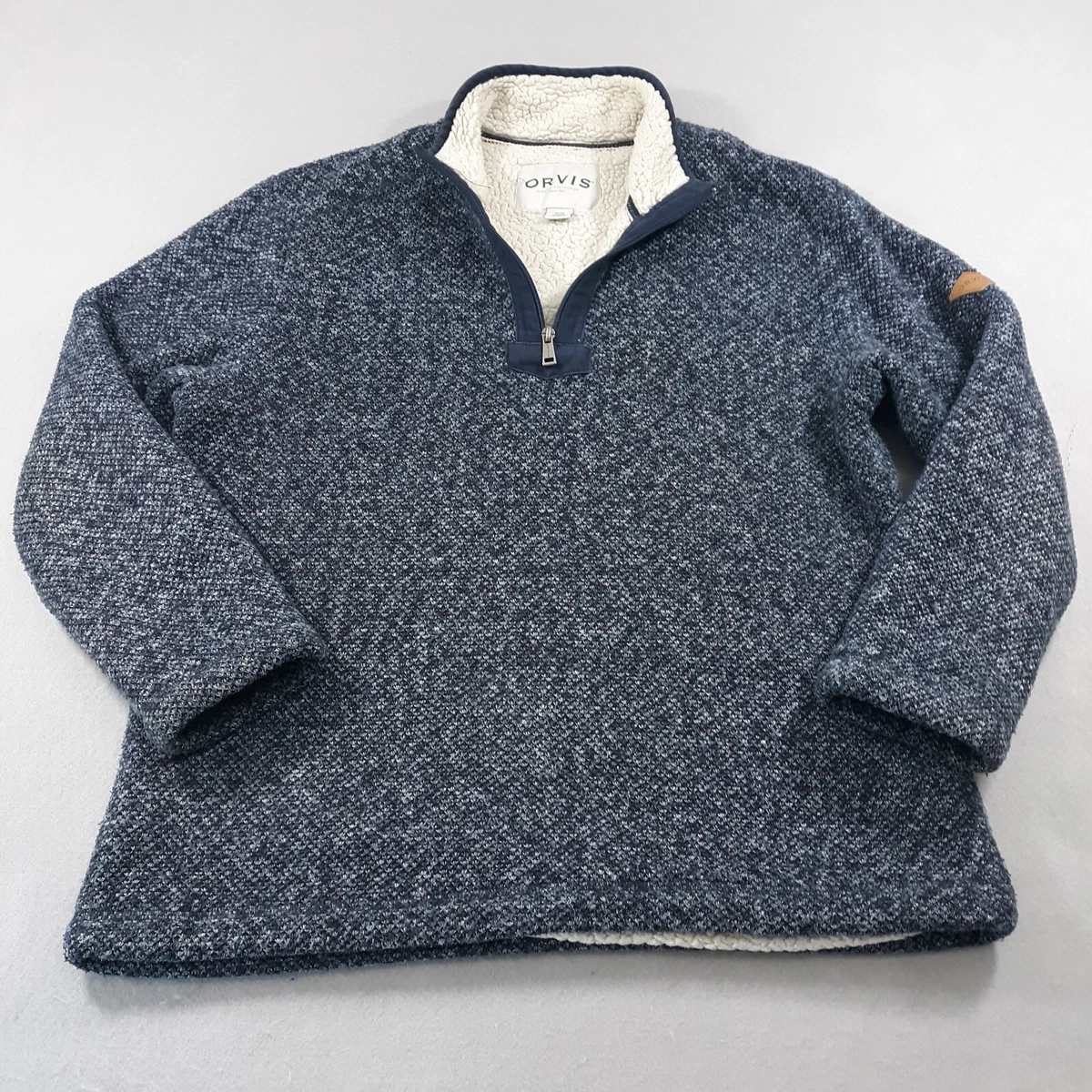 Orvis Zip Up Pullover Sweater Mens Size Medium Fleece Lined Blue