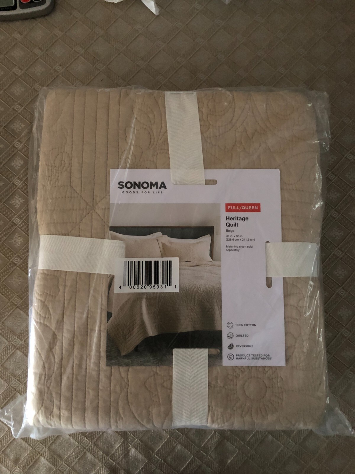 Sonoma Goods For Life Heritage Cotton Quilt Size Full/Queen 90x95 Beige