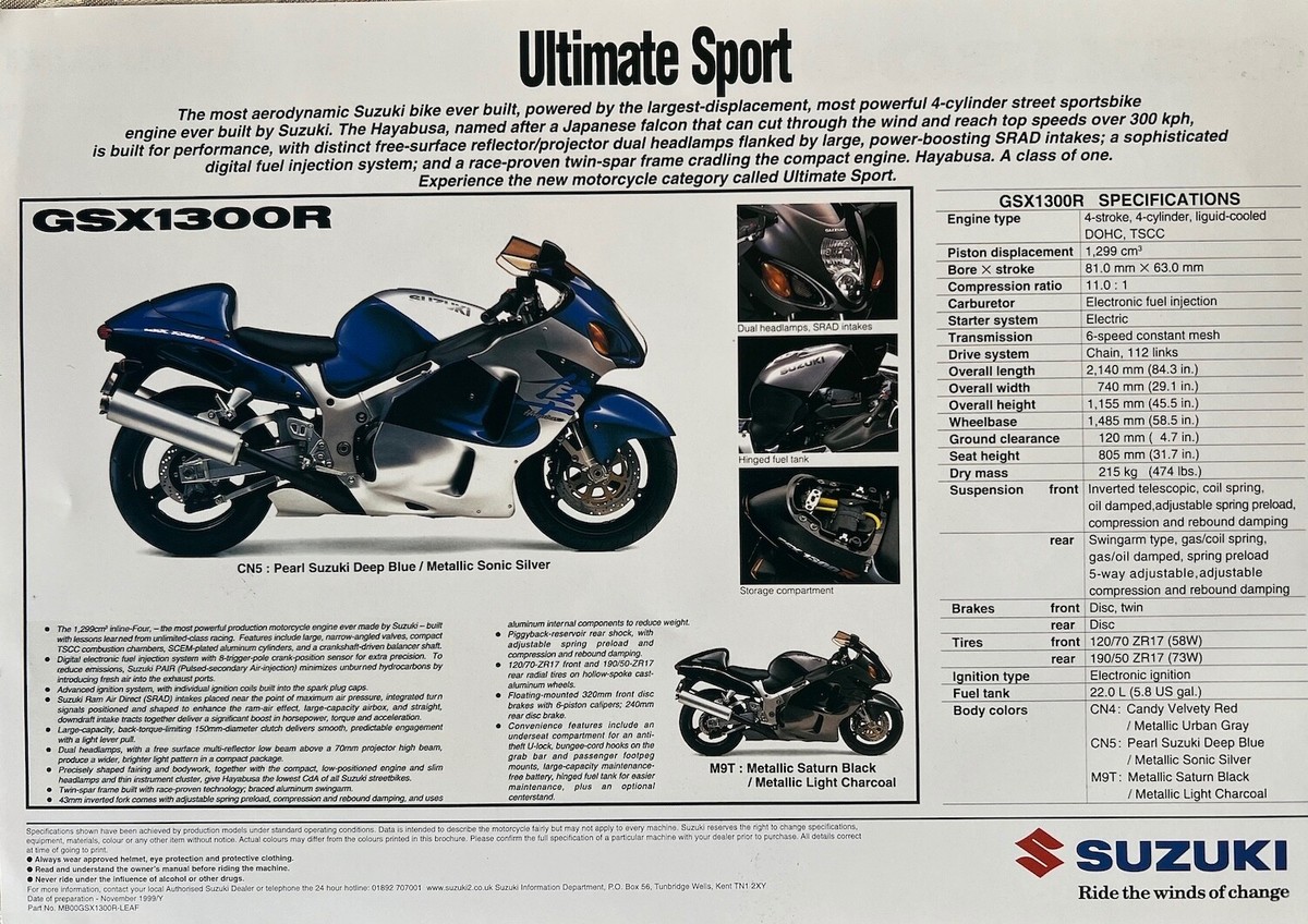 2000 Suzuki GSX1300R Hayabusa double-sides brochure P/N